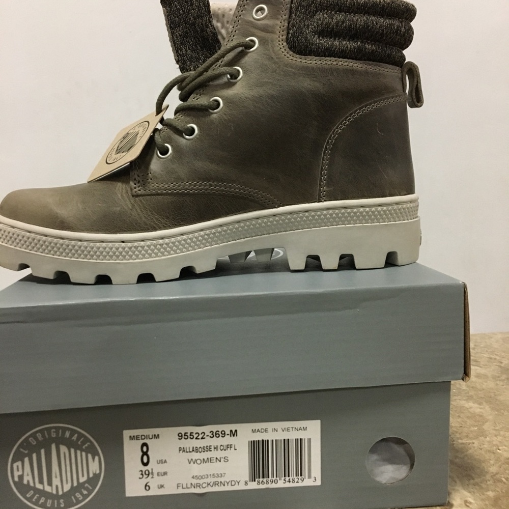 NIB Palladium Pallabosse Hi Cuff Leather Boots Women's Lace-Up Shoes - Picture 4 of 8